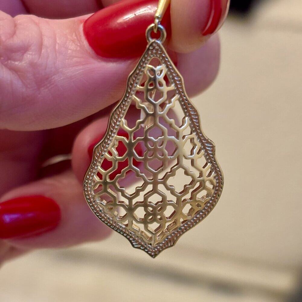 Kendra Scott Addie Gold Filigree Drop Earrings | Gold Tone | Dust Bag - Picture 4 of 8